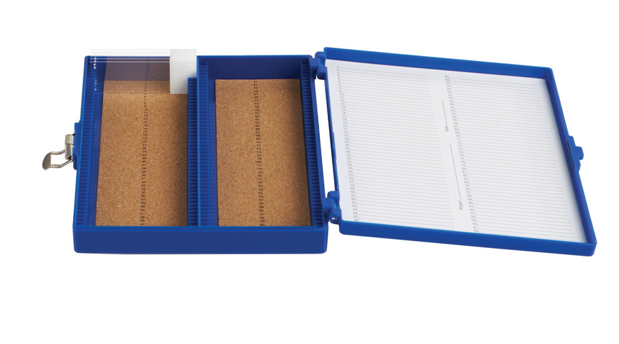 Microscope slide box for 100 slides