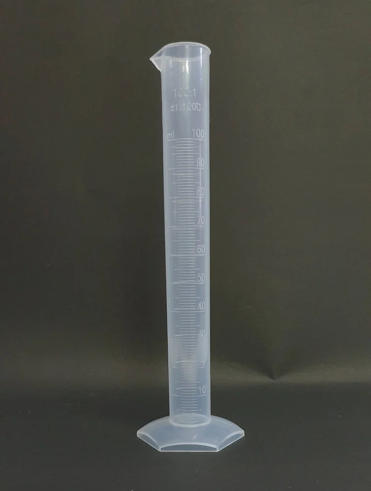 Plastic measuring cylinder with hex base