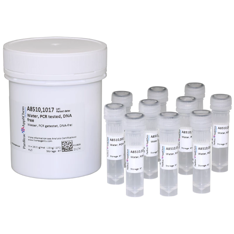 Water PCR tested, DNA free, for molecular biology, suited for qPCR