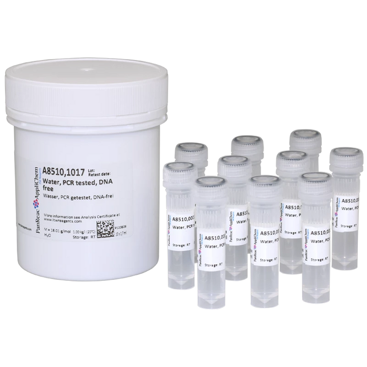 Water PCR tested, DNA free, for molecular biology, suited for qPCR