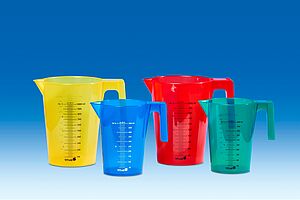 Graduated jugs, stackable, coloured, PP