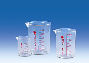 Griffin beakers, PMP, printed red scale