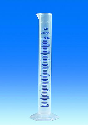 Graduated cylinders, PP, Class B, tall shape, with raised blue scale