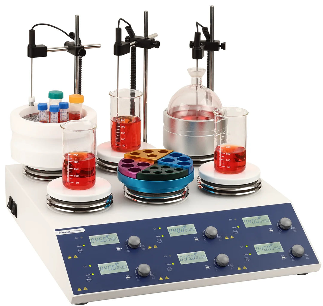 Multi-position magnetic stirrer with heater
